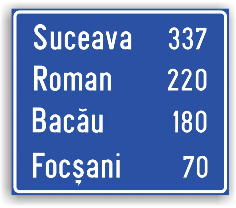 Confirmarea direcției de mers spre localități mai importante și distanțele până la acestea